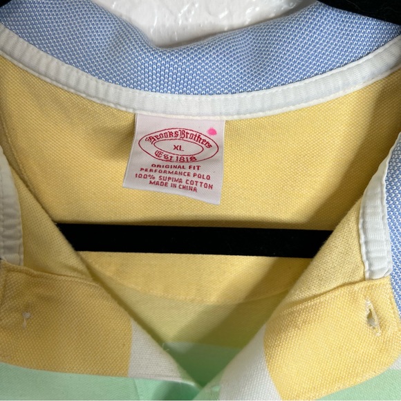 Brooks Brothers Men XL Stripe Cotton Polo Rugby Shirt Short Sleeve Pastel B11 - Picture 2 of 7